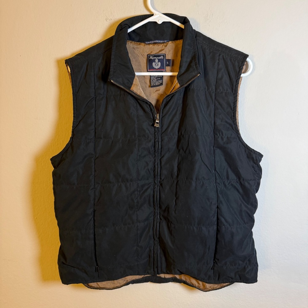 Faconnable Quilted Puffer Vest Womens Large Full Zip Stand Collar Tan Lined